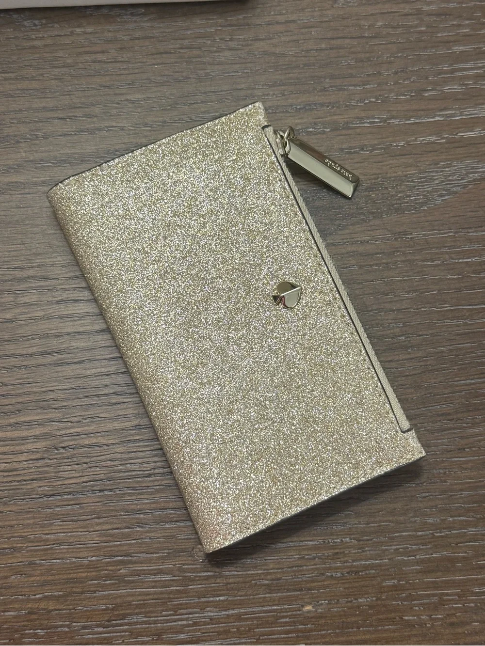 kate spade Gold Glitter Zip Card Wallet